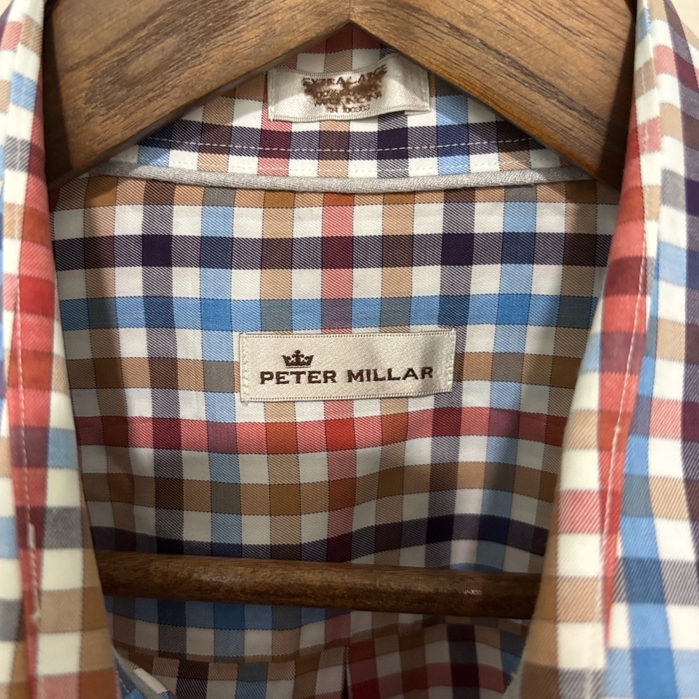 Peter Millar button down dress shirt multi-color check size XL 100% cotton - Picture 2 of 6